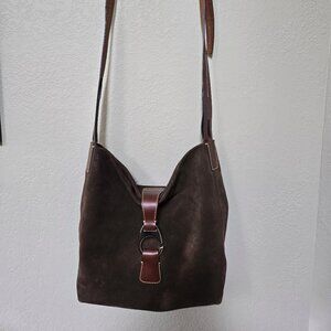 Dooney & Bourke Brown Suede Leather Shoulder Bag w/Hook Flap 1975